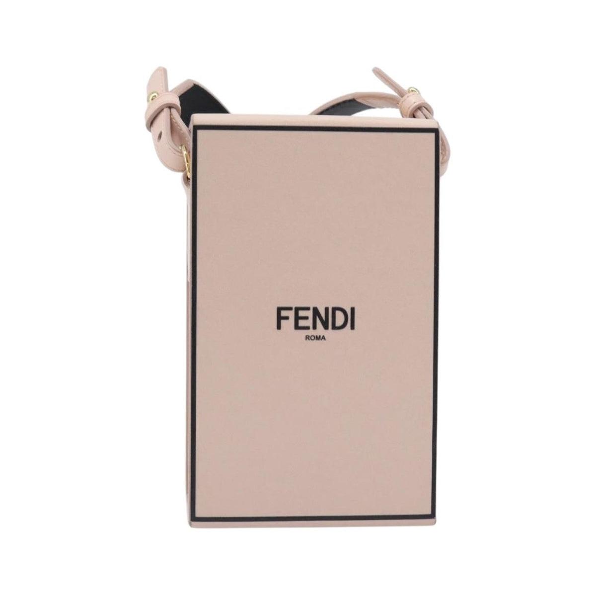 Fendi Logo Vertical Box Leather, Pink, Leather, Crossbody Bag