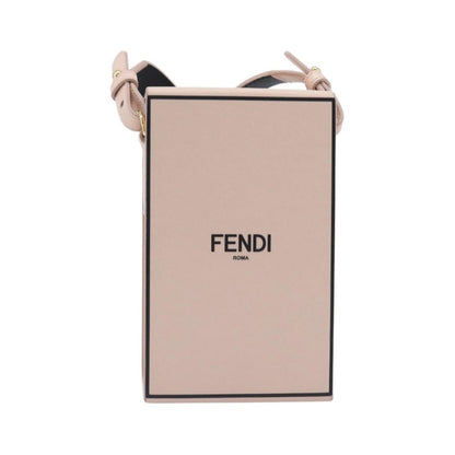 Fendi Logo Vertical Box Leather, Pink, Leather, Crossbody Bag