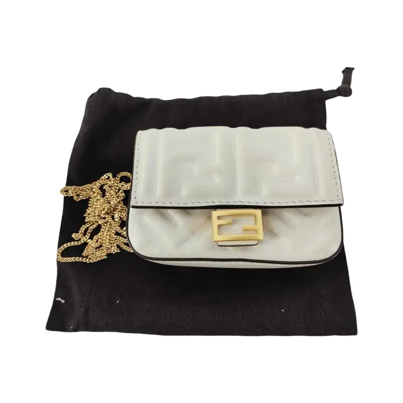 Fendi logo zip pouch FF Printed Leathear, White, Leather, Clutch
