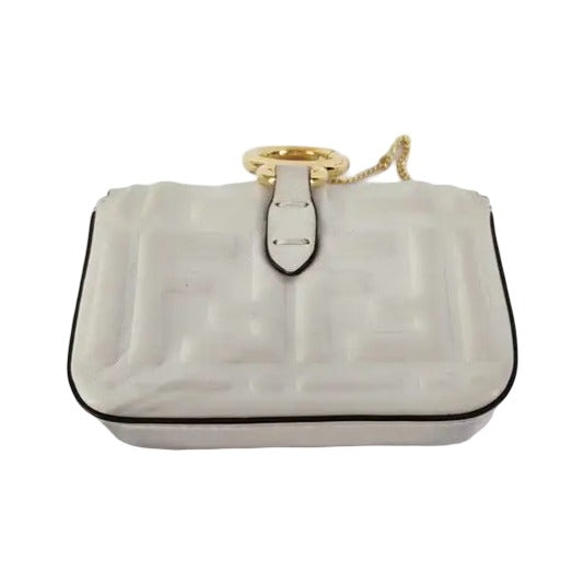 Fendi logo zip pouch FF Printed Leathear, White, Leather, Clutch