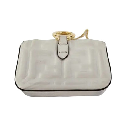 Fendi logo zip pouch FF Printed Leathear, White, Leather, Clutch