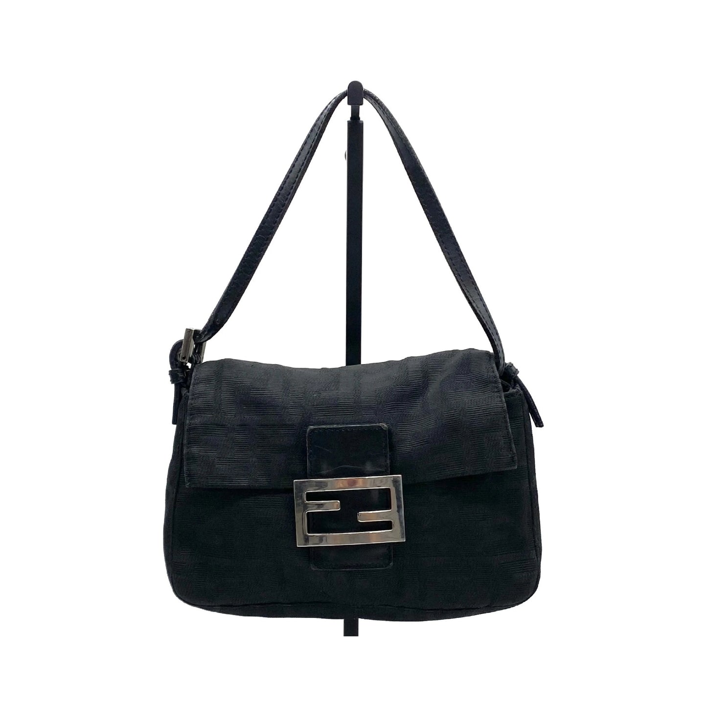 Fendi Mamma Baguette Canvas, Black, Canvas, Handbag