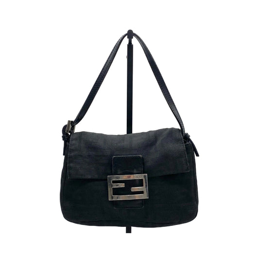 Fendi Mamma Baguette Canvas, Black, Canvas, Handbag