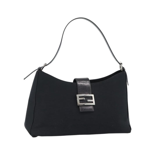 Fendi Mamma Baguette Canvas, Black, Cotton, Shoulder Bag