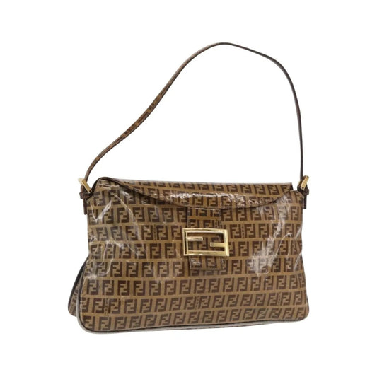 Fendi Mamma baguette Cuir verni, Brown, PVC, Shoulder Bag