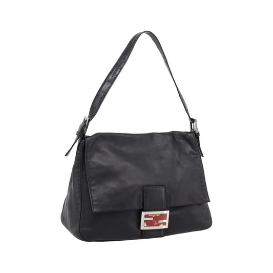 Fendi Mamma Baguette Zucca Jacquard Velvet, Black, Leather, Shoulder Bag