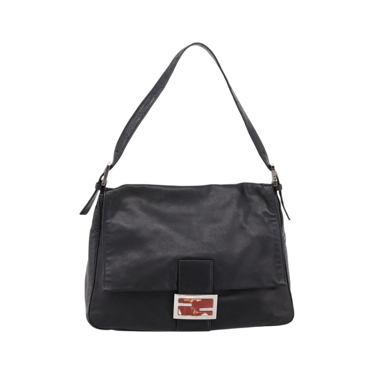 Fendi Mamma Baguette Zucca Jacquard Velvet, Black, Leather, Shoulder Bag