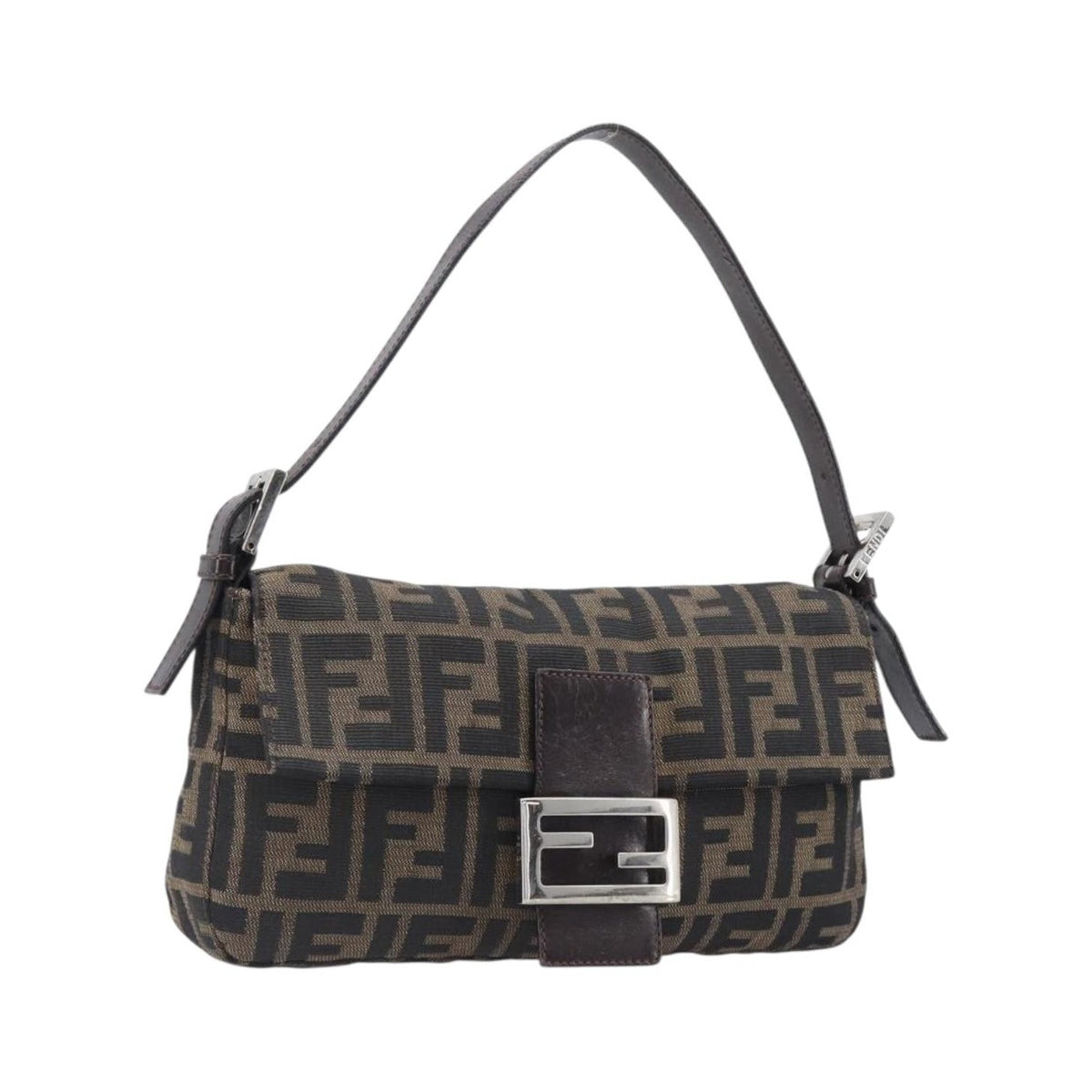 Fendi Mamma Baguette Zucca Jacquard Velvet, Brown, Canvas, Shoulder Bag