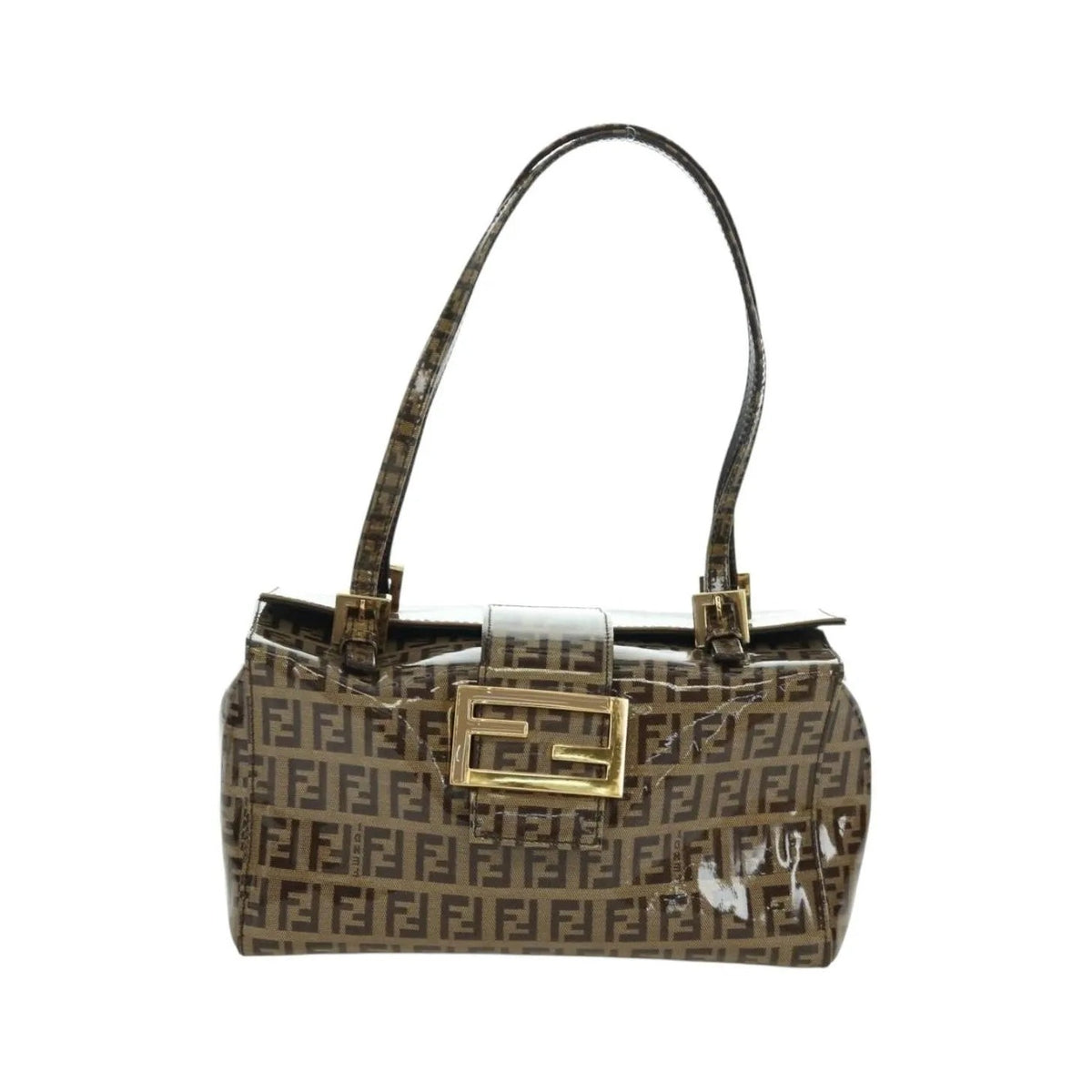 Fendi Mamma Baguette Zucca patent leather, Brown, Canvas, Shoulder Bag