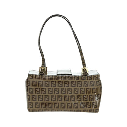 Fendi Mamma Baguette Zucca patent leather, Brown, Canvas, Shoulder Bag