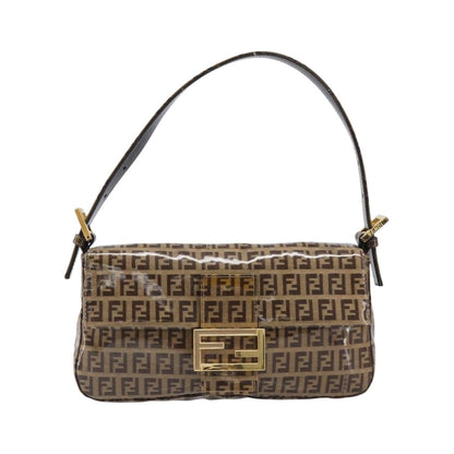 Fendi Mamma Baguette Zucca patent leather, Beige, Canvas, Shoulder Bag