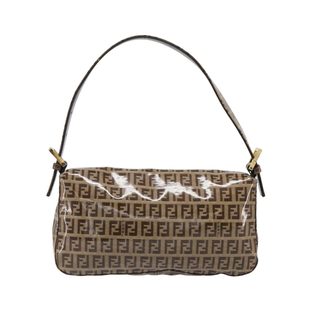 Fendi Mamma Baguette Zucca patent leather, Beige, Canvas, Shoulder Bag