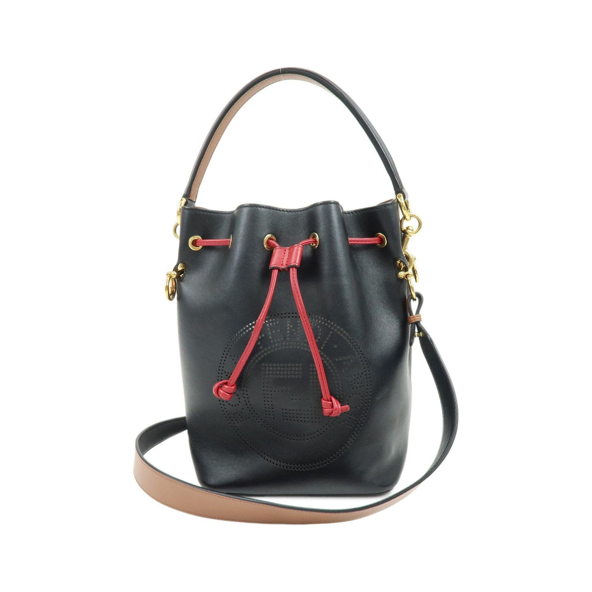 Fendi Mon Tresor Bucket Perforated Leather, Black, Leather, Handbag