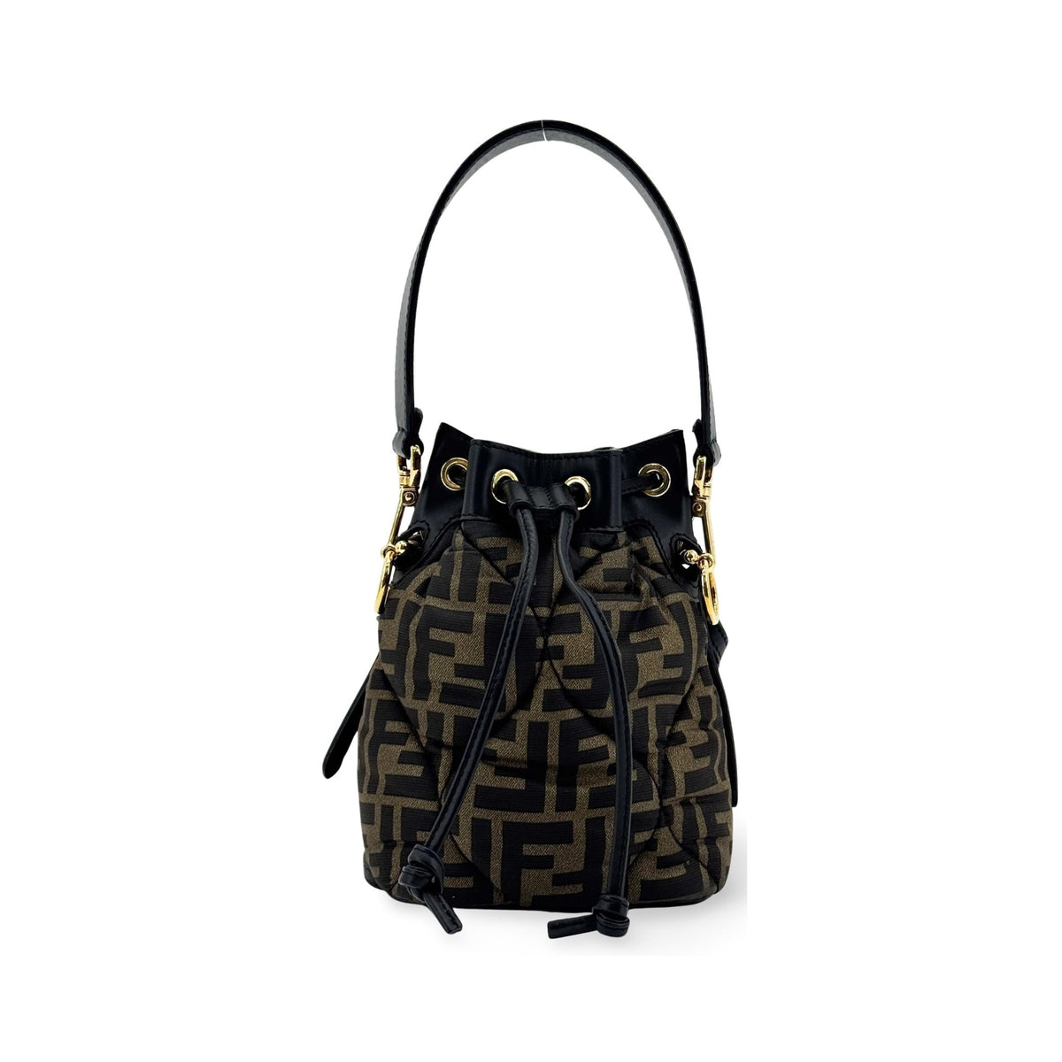 Fendi Mon Tresor Bucket Zucca Quilted Silk, Black, Canvas, Handbag