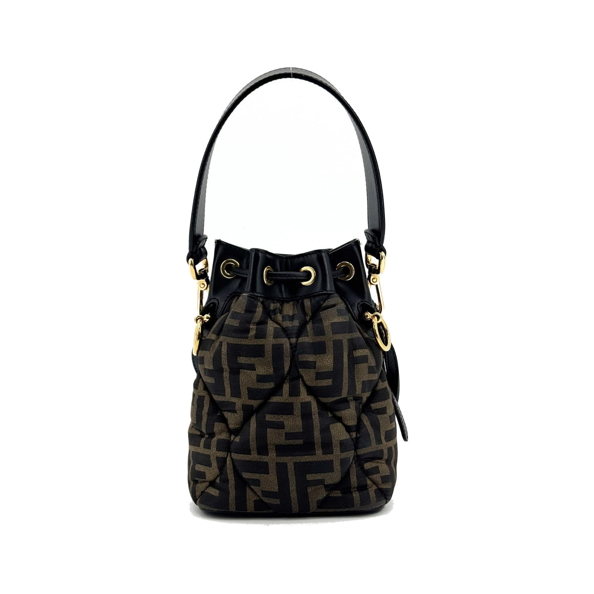 Fendi Mon Tresor Bucket Zucca Quilted Silk, Black, Canvas, Handbag