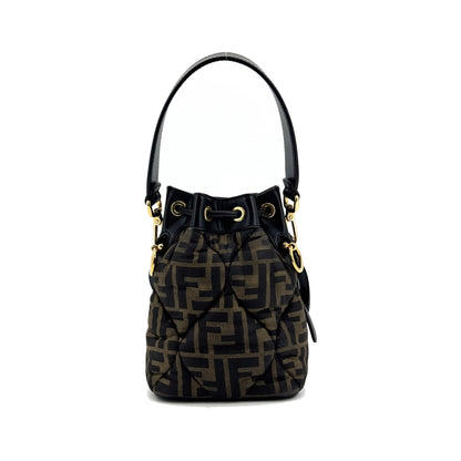 Fendi Mon Tresor Bucket Zucca Quilted Silk, Black, Canvas, Handbag