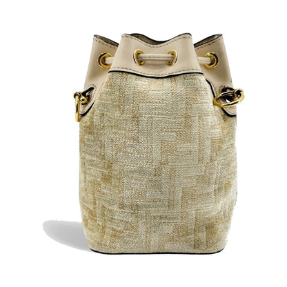 Fendi Mon Tresor Bucket Zucca Velvet Jacquard, Beige, Velvet, Handbag