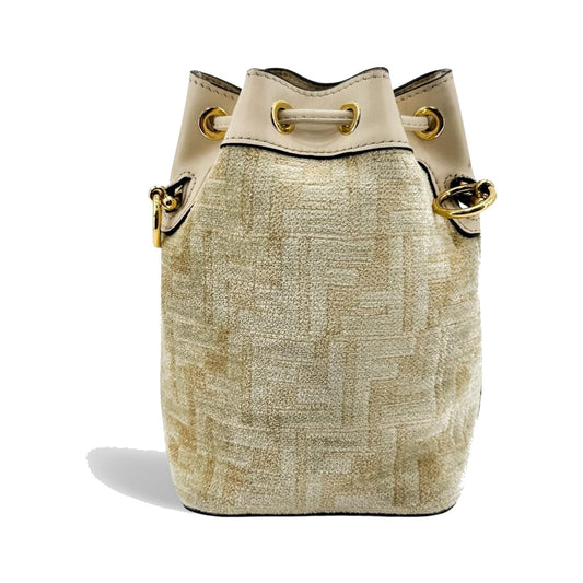 Fendi Mon Tresor Bucket Zucca Velvet Jacquard, Beige, Velvet, Handbag