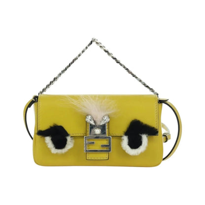Fendi Monster Baguette Leather and Fur, Yellow, Leather, Handbag