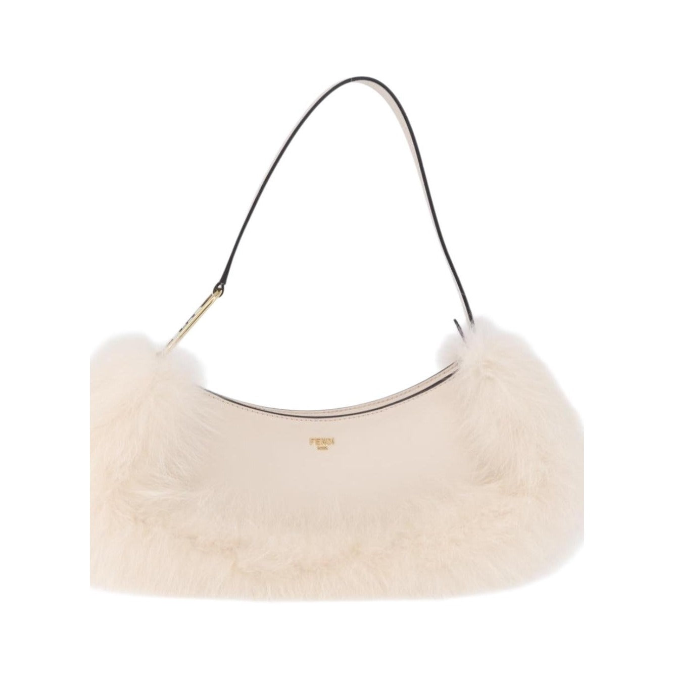 Fendi O'Lock Swing Leather with Fur, White, Leather, Shoulder Bag