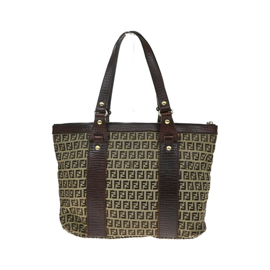 Fendi Open Zucchino Canvas, Beige, Canvas, Tote Bag