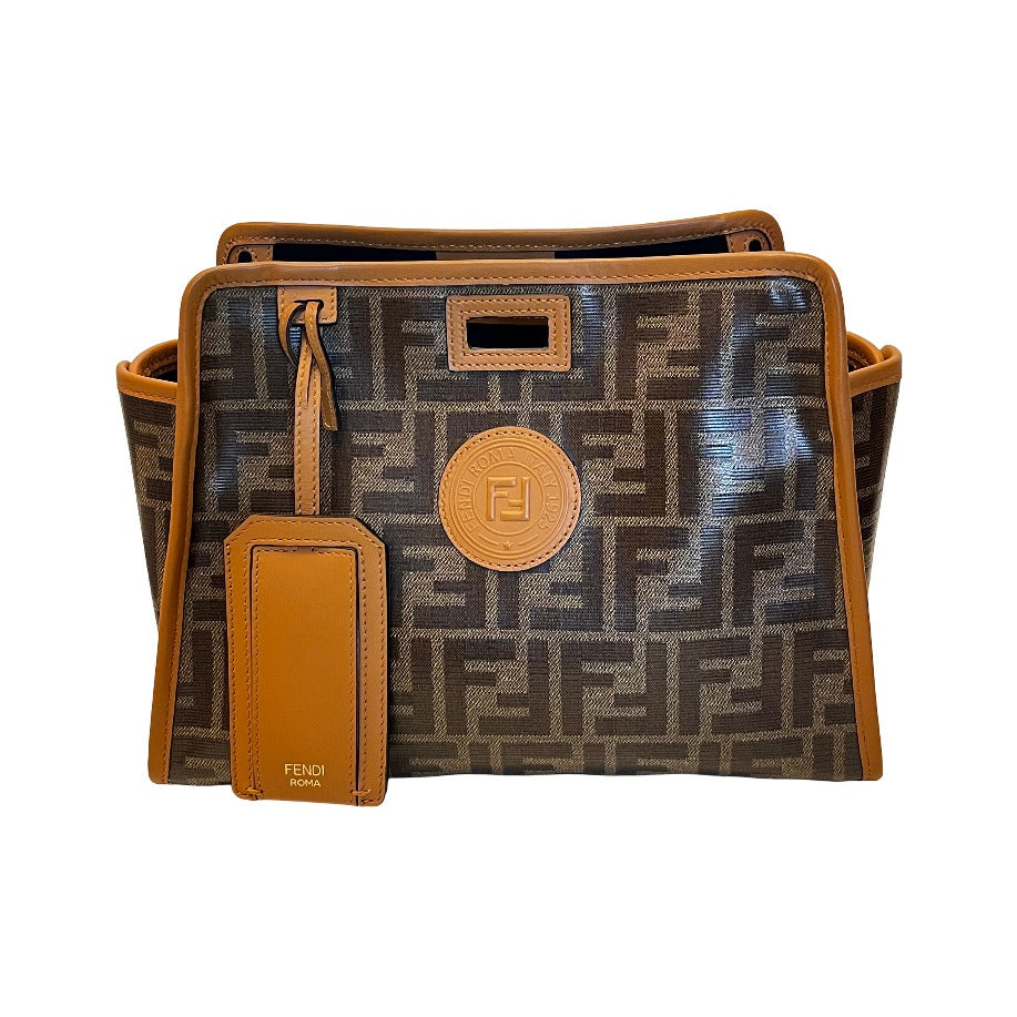 Fendi Peekaboo Defender Zucca Coated Canvas, Brown, Canvas, Handbag