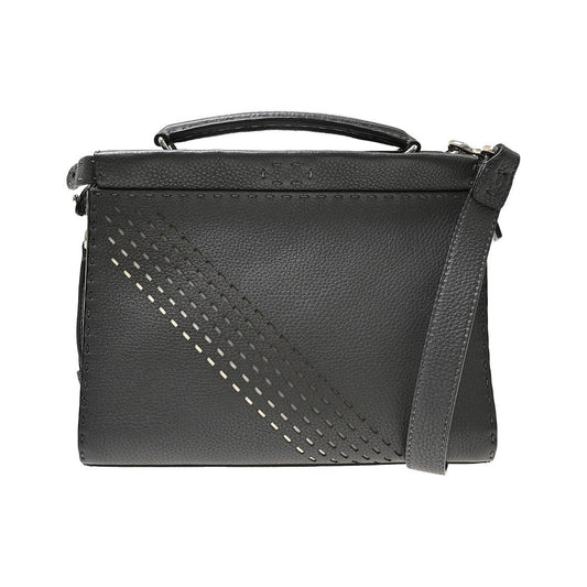 Fendi Peekaboo Fit Leather with Zucca Embossed Leather, Black, Leather, Handbag