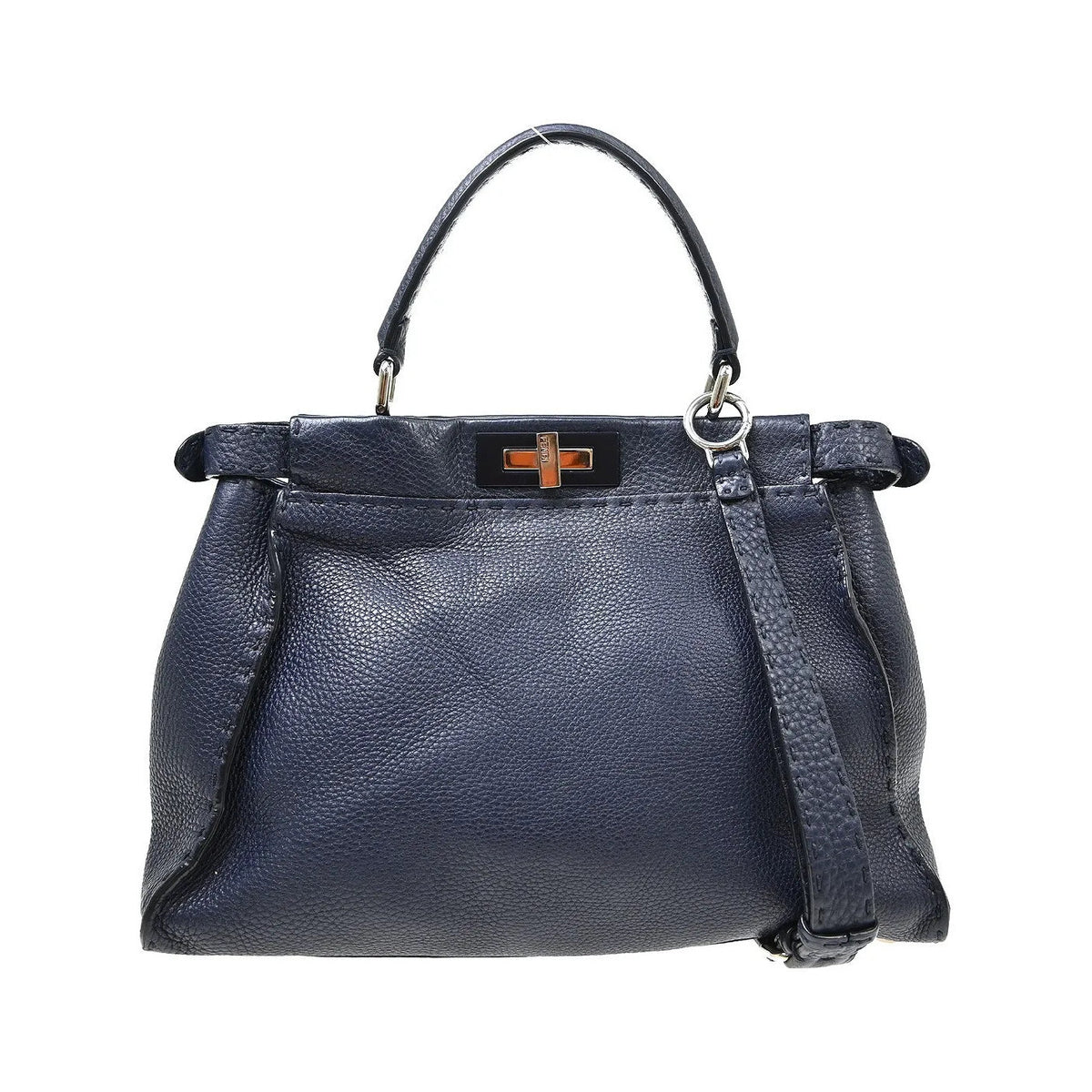 Fendi Peekaboo Soft Leather, Navy, Leather, Handbag