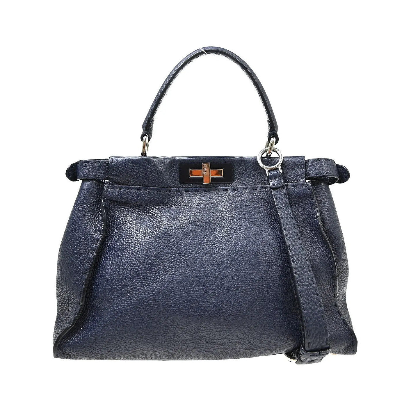 Fendi Peekaboo Soft Leather, Navy, Leather, Handbag