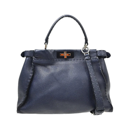 Fendi Peekaboo Soft Leather, Navy, Leather, Handbag