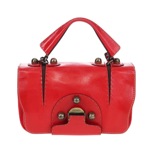 Fendi Secret Code F3 Convertible Satchel Textured Leather, Red, Leather, Handbag