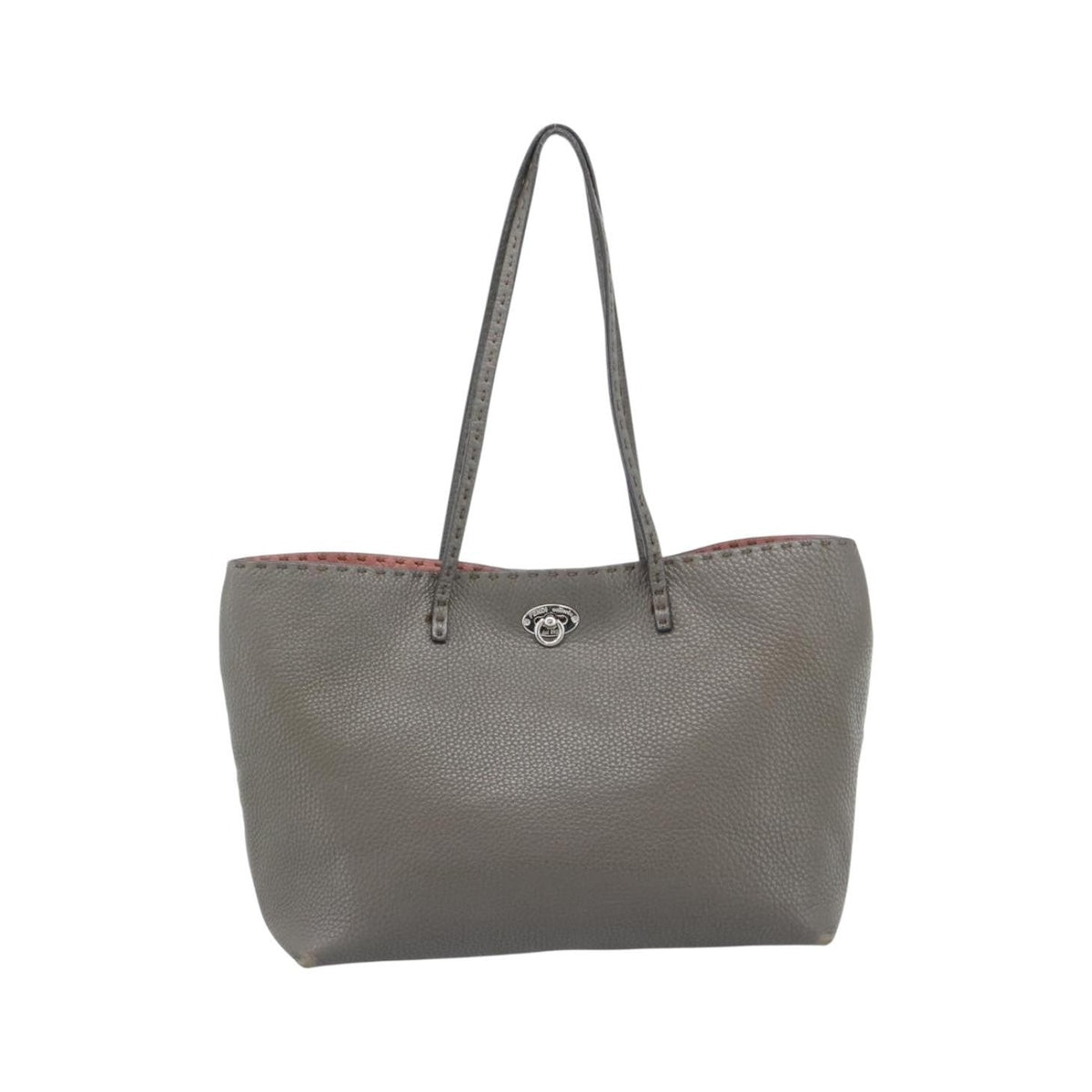 Fendi Selleria Carla Leather, Gray, Leather, Tote Bag