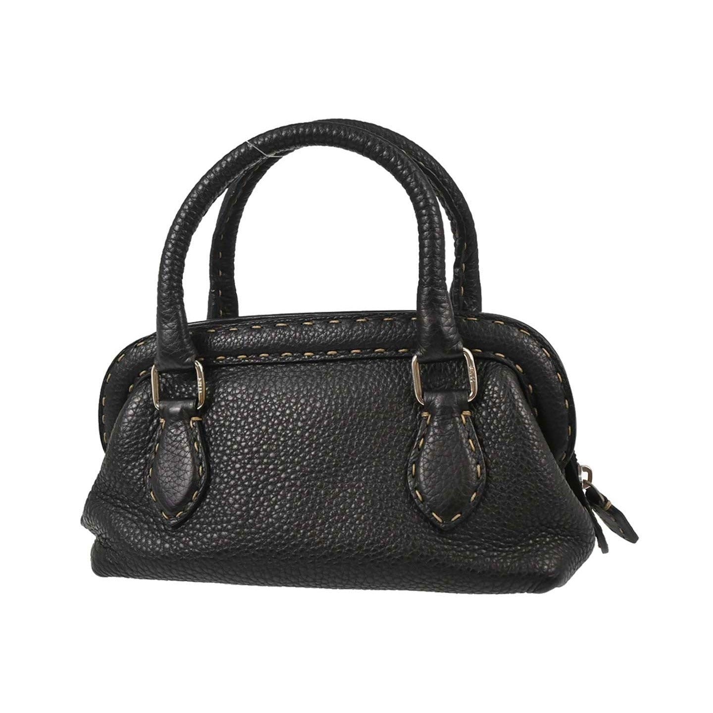 Fendi Selleria Frame Doctor Leather, Black, Leather, Handbag