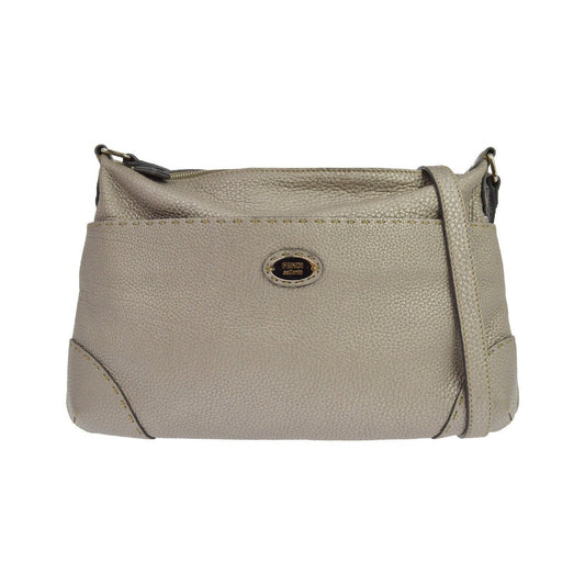 Fendi Selleria Front Pocket Leather, Gray, Leather, Crossbody Bag