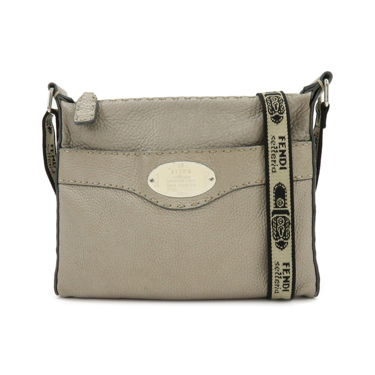 Fendi Selleria Leather, Neutral, Leather, Crossbody Bag