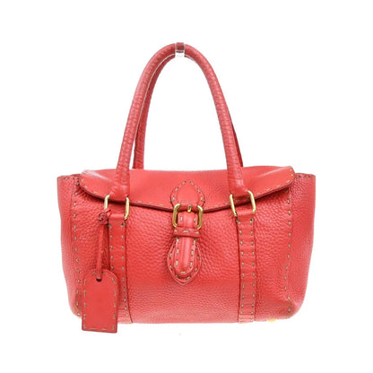 Fendi Selleria Linda Satchel Pebbled Leather, Red, Leather, Handbag
