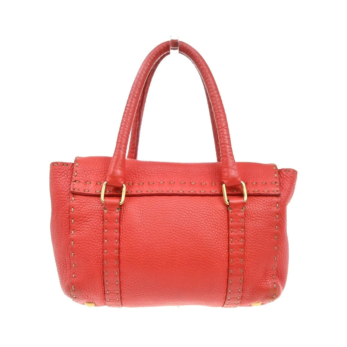 Fendi Selleria Linda Satchel Pebbled Leather, Red, Leather, Handbag