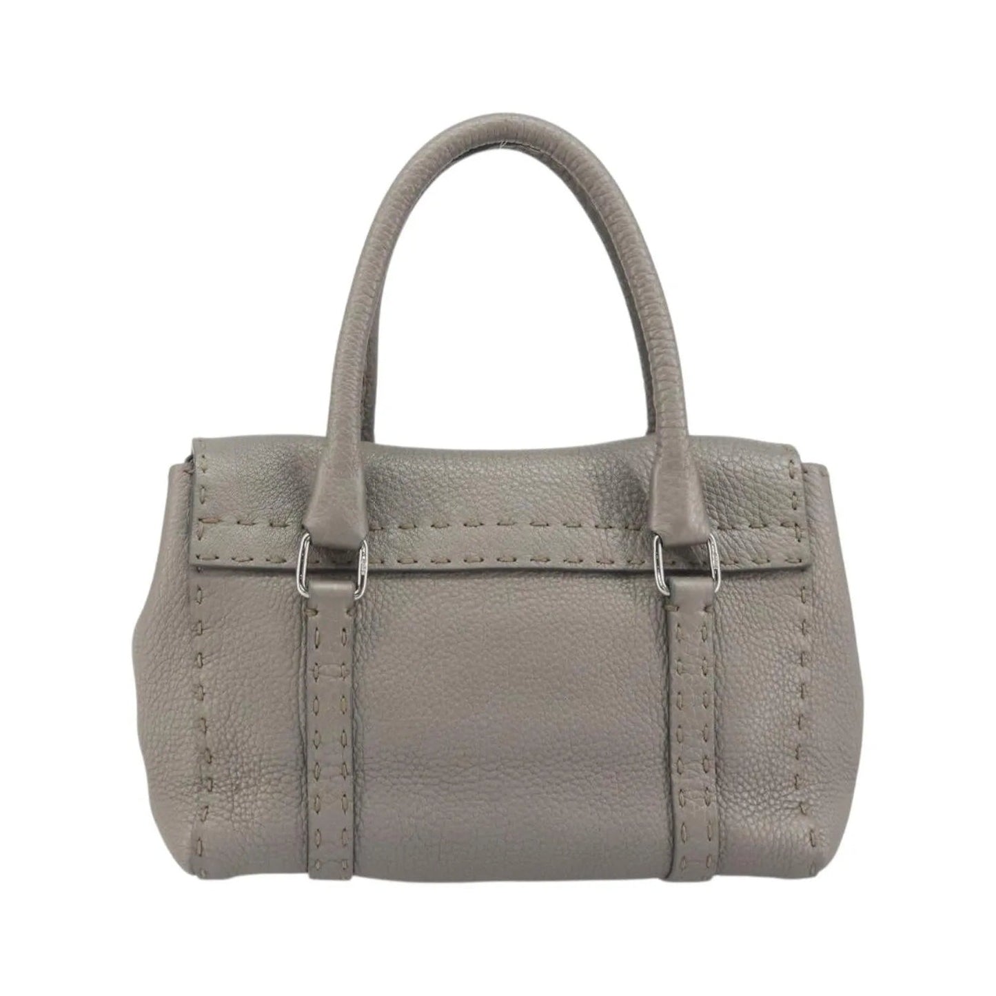 Fendi Selleria Linda Satchel Pebbled Leather, Gray, Leather, Handbag