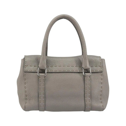 Fendi Selleria Linda Satchel Pebbled Leather, Gray, Leather, Handbag