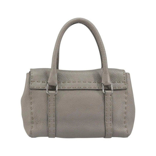 Fendi Selleria Linda Satchel Pebbled Leather, Gray, Leather, Handbag