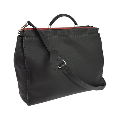 Fendi Selleria Peekaboo Fit Leather, Black, Leather, Handbag