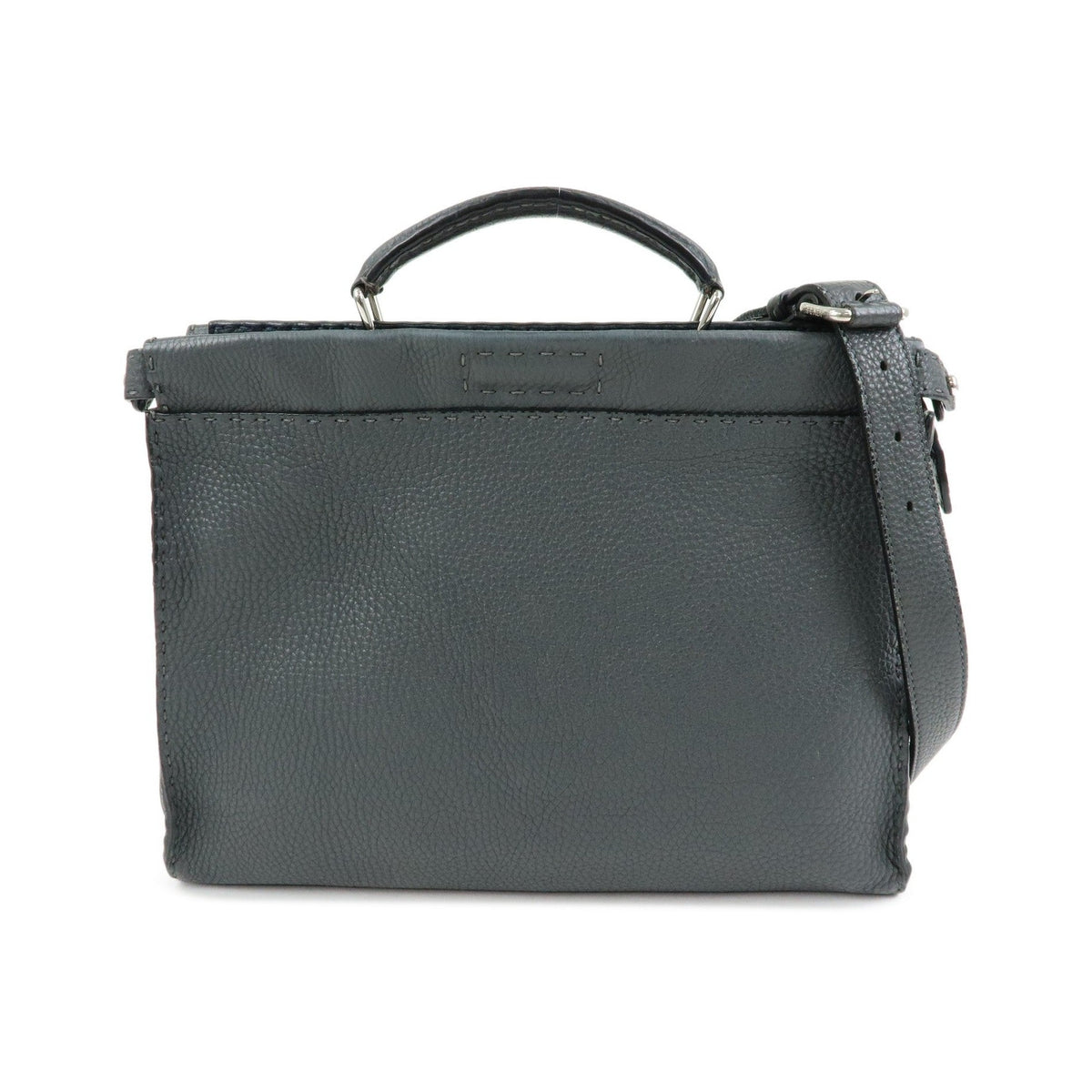 Fendi Selleria Peekaboo Grainy Leather, Gray, Leather, Handbag
