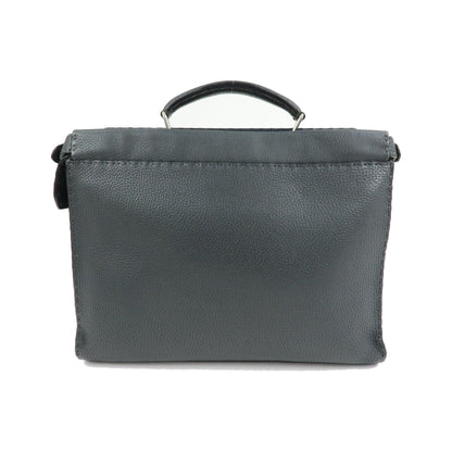 Fendi Selleria Peekaboo Grainy Leather, Gray, Leather, Handbag