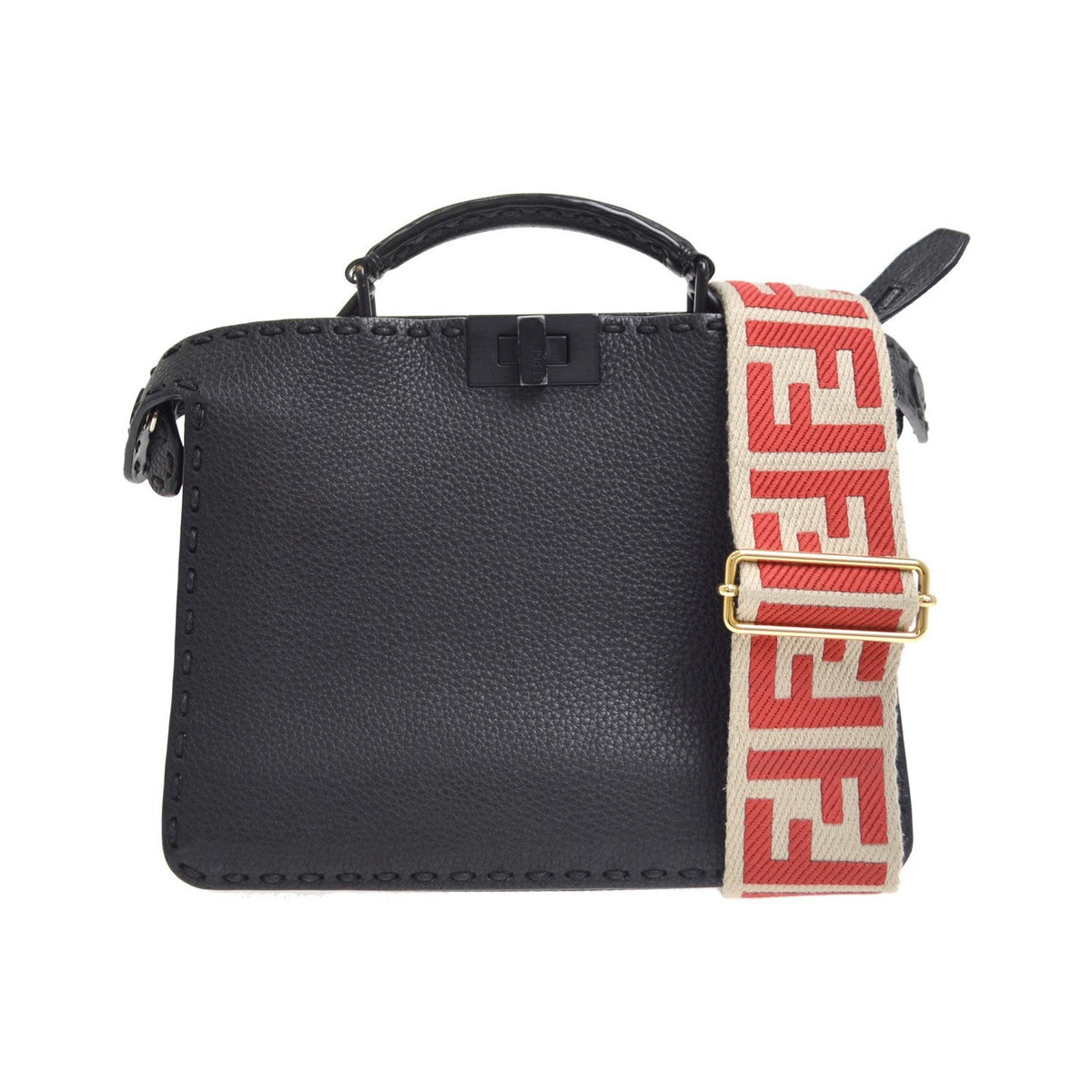 Fendi Selleria Peekaboo ISeeU Raffia with Leather, Black, Leather, Handbag