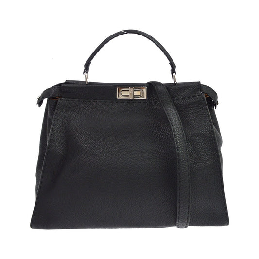 Fendi Selleria Peekaboo Leather, Black, Leather, Handbag