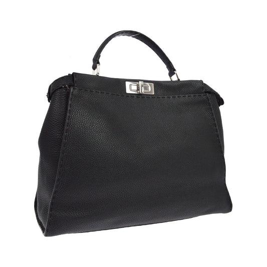 Fendi Selleria Peekaboo Leather, Black, Leather, Handbag