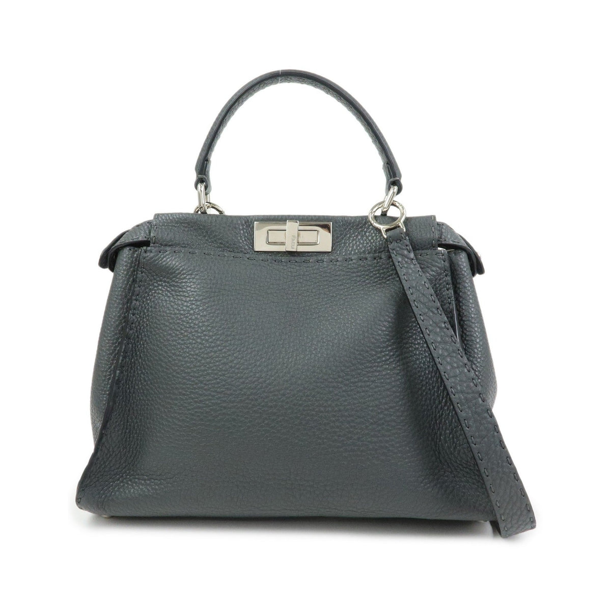 Fendi Selleria Peekaboo Leather, Gray, Leather, Handbag