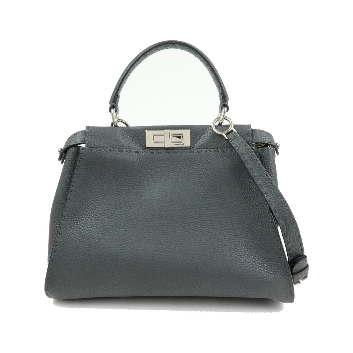 Fendi Selleria Peekaboo Leather, Gray, Leather, Handbag