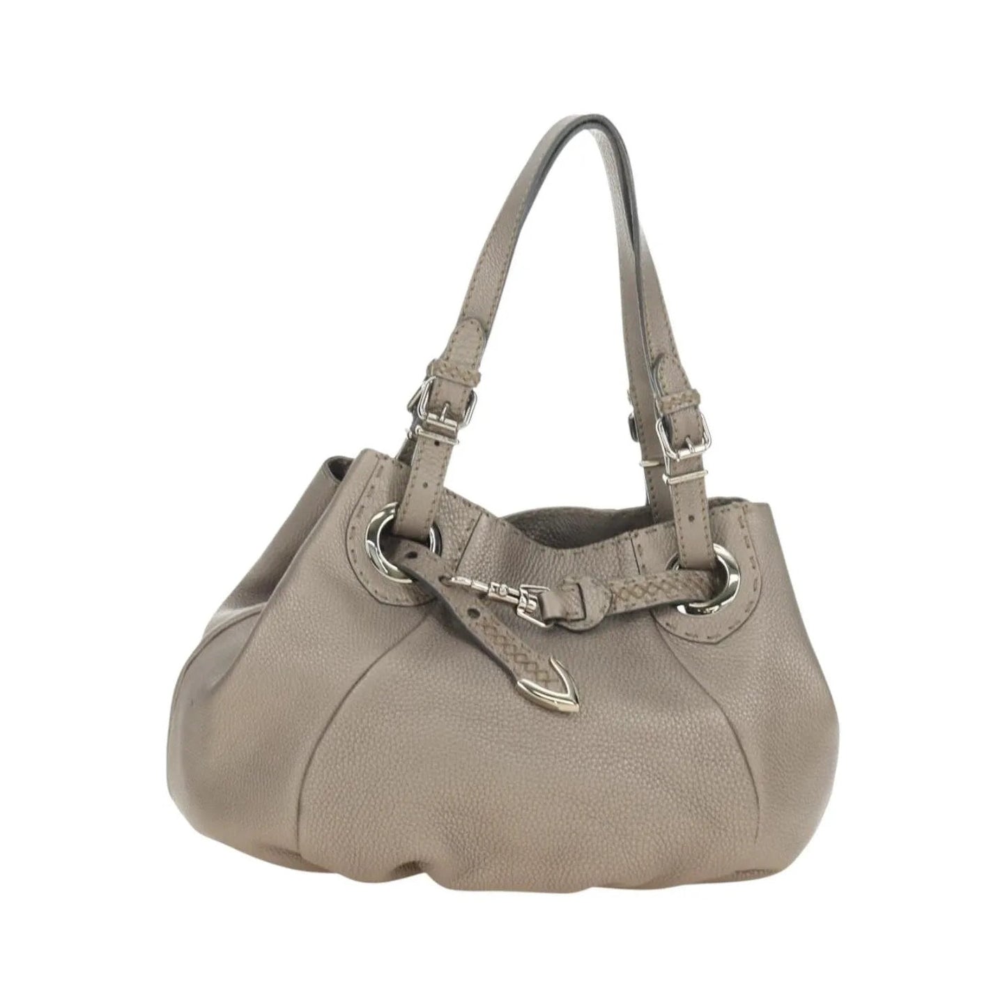 Fendi Selleria Pomodorino Leather, Gray, Leather, Tote Bag