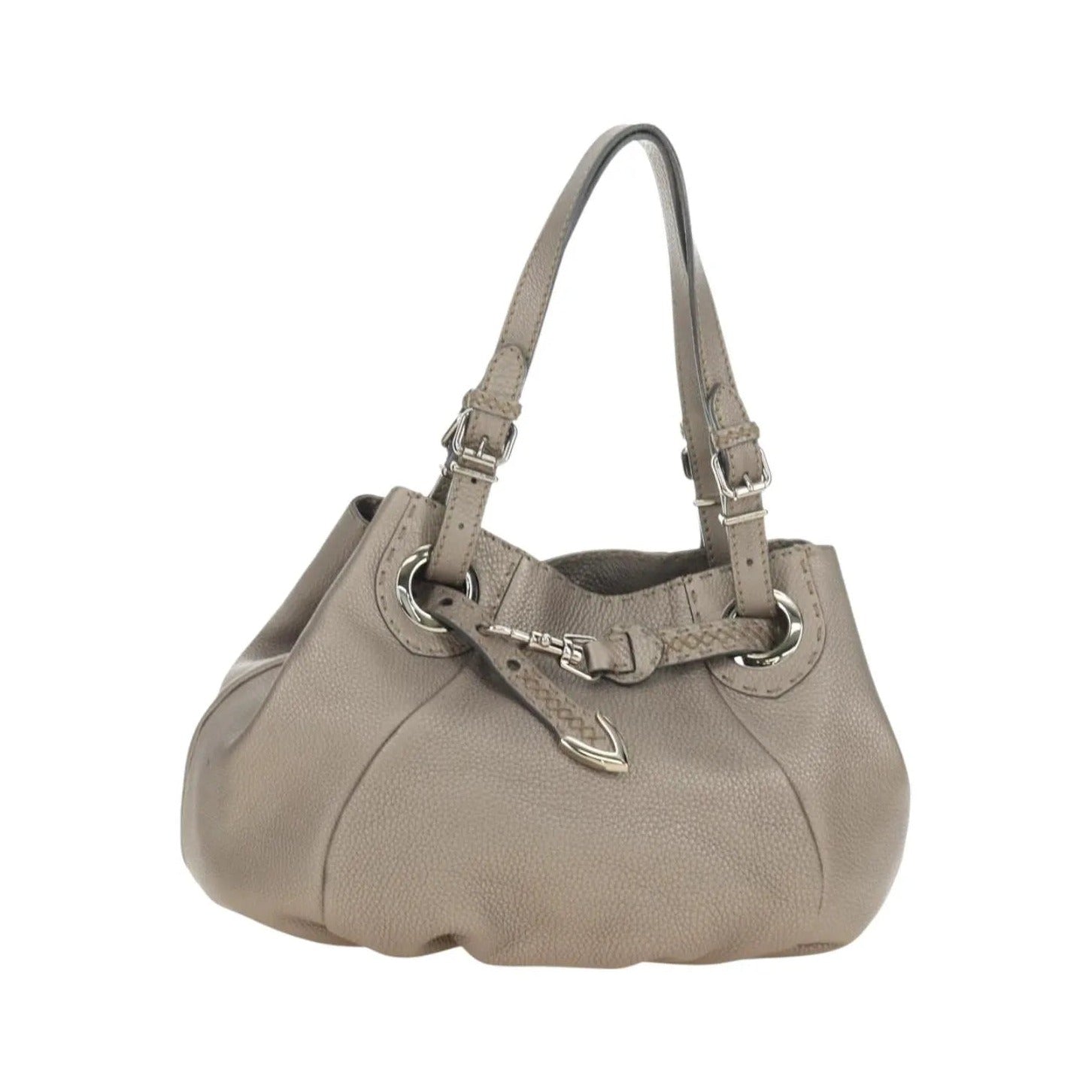 Fendi Selleria Pomodorino Leather, Gray, Leather, Tote Bag